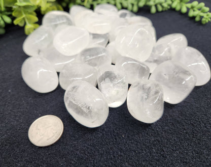 Clear Quartz Tumbled Stones for Clarity/Energy Healing (+ Dirty Witch pouch)