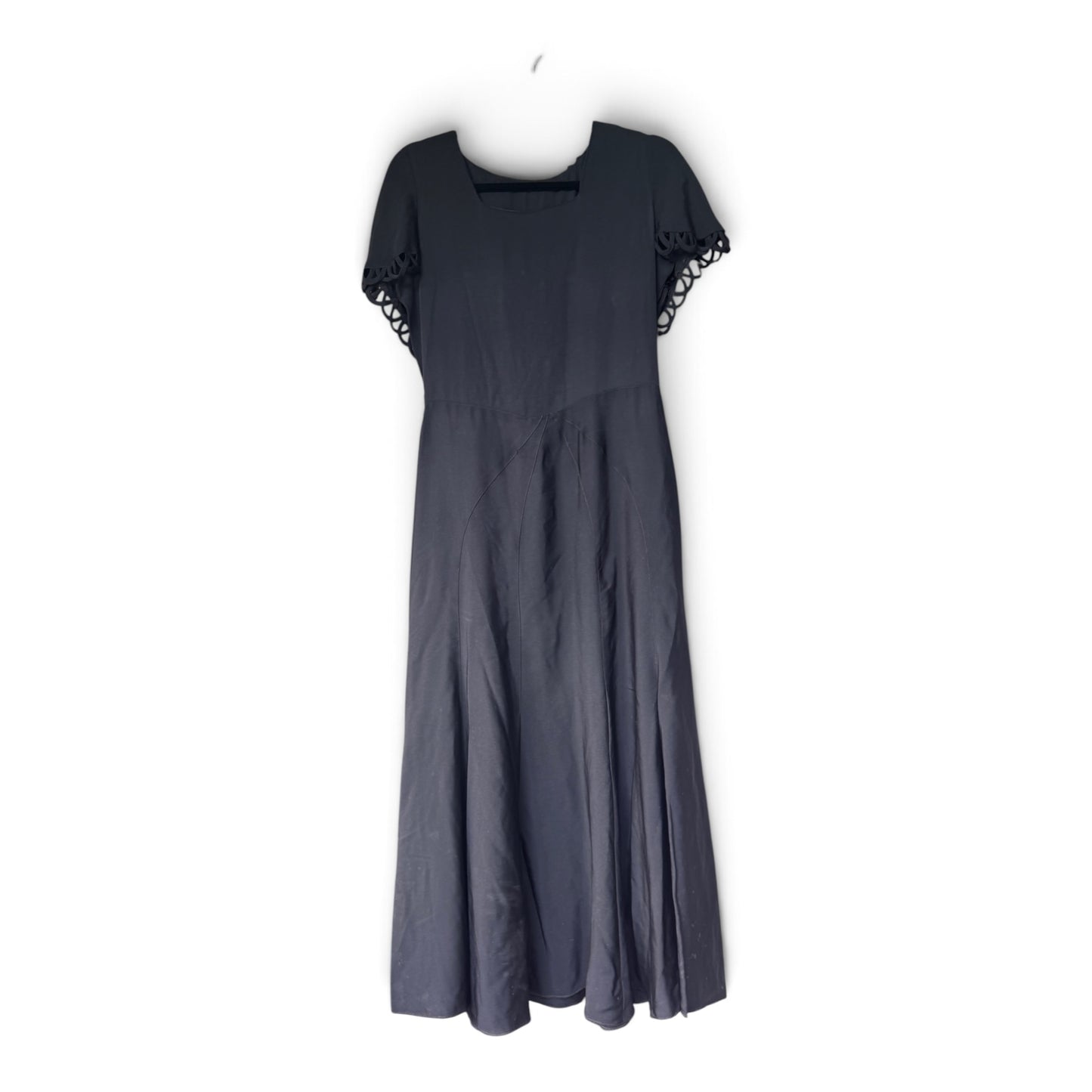 Authentic Vintage 1940s Black Capelet Collar A-Line Midi Dress, Size (Coming Soon)