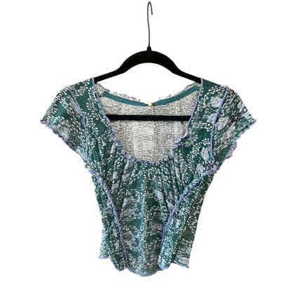 Free People Shear Mesh Floral Cropped Top, size xs