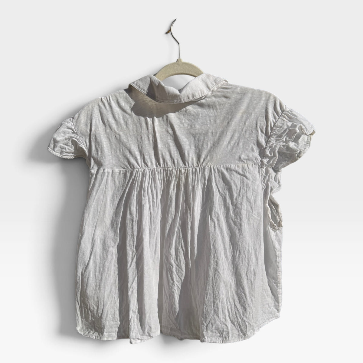Anthropologie Pilcro Flutter-Sleeve White Babydoll Shirt, 100% Cotton, Size MP