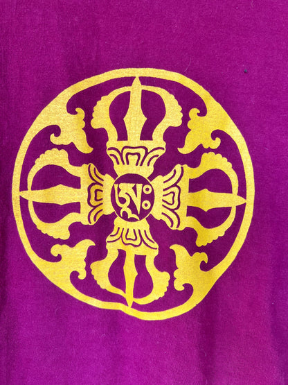 Vintage 90s Tibetan Prayer Wheel Buddhism Burgundy 100% Cotton Tee, Size XL