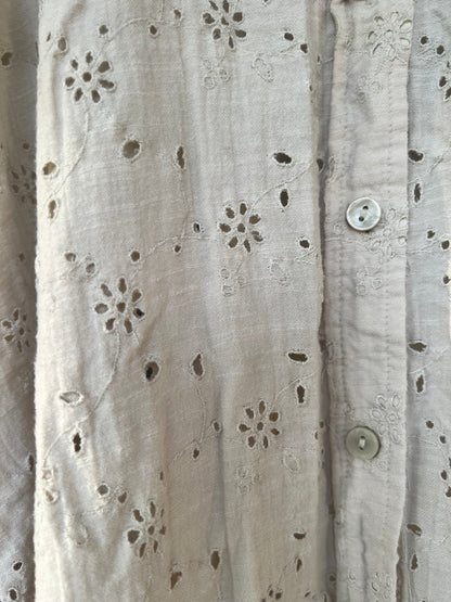 American Eagle Eyelet Shirt, Taupe, Relaxed Fit Button Up Shirt, Size XXL