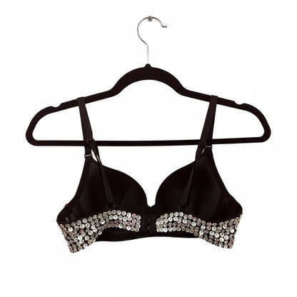 Silver Sequined Black Bra, Size Small