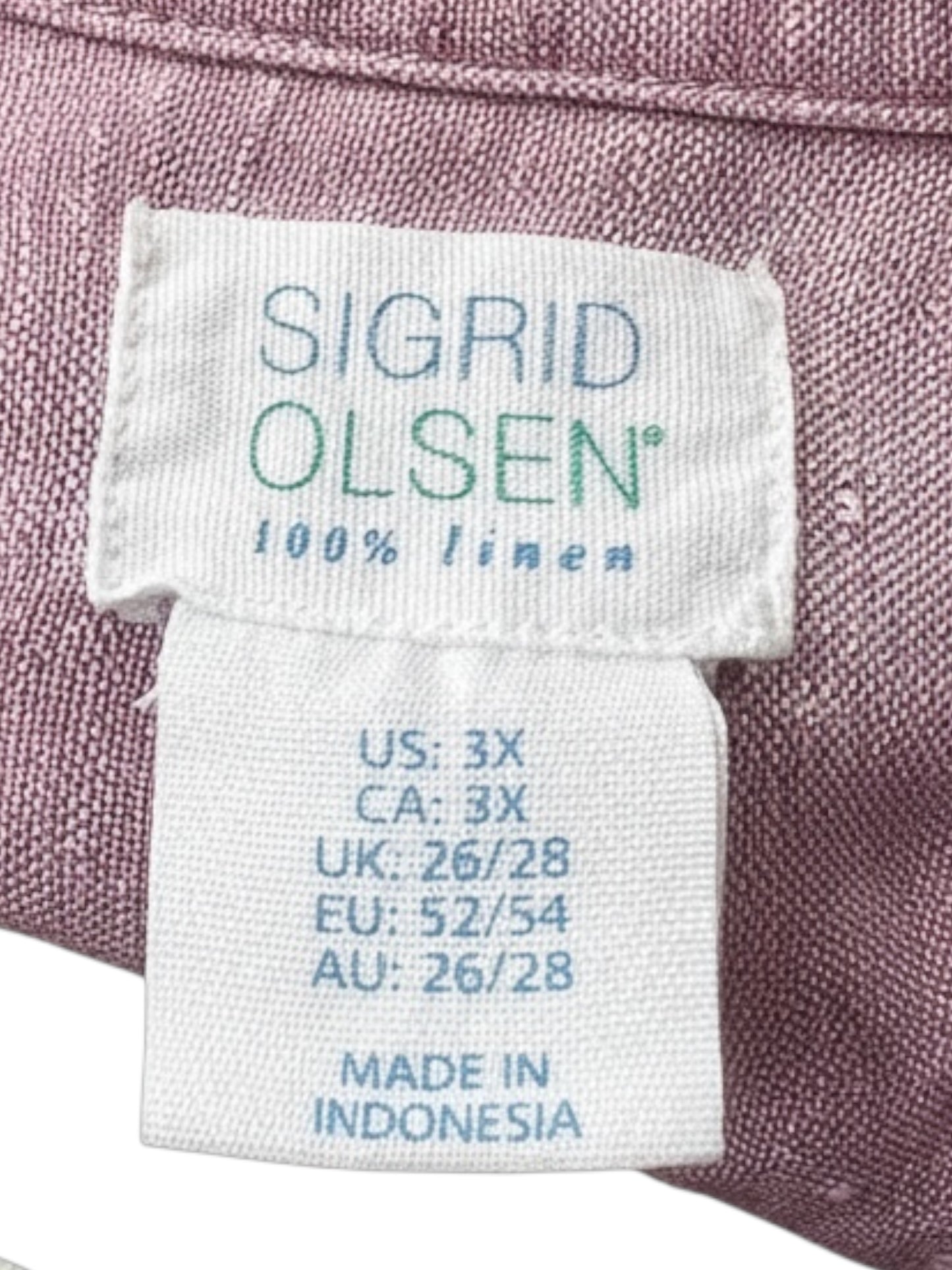 Sigrid Olsen 100% Linen Lavender Button Up Camp Shirt, size 3x