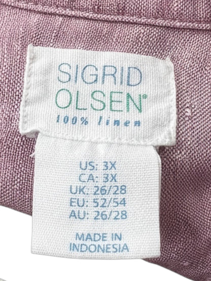 Sigrid Olsen 100% Linen Lavender Button Up Camp Shirt, size 3x