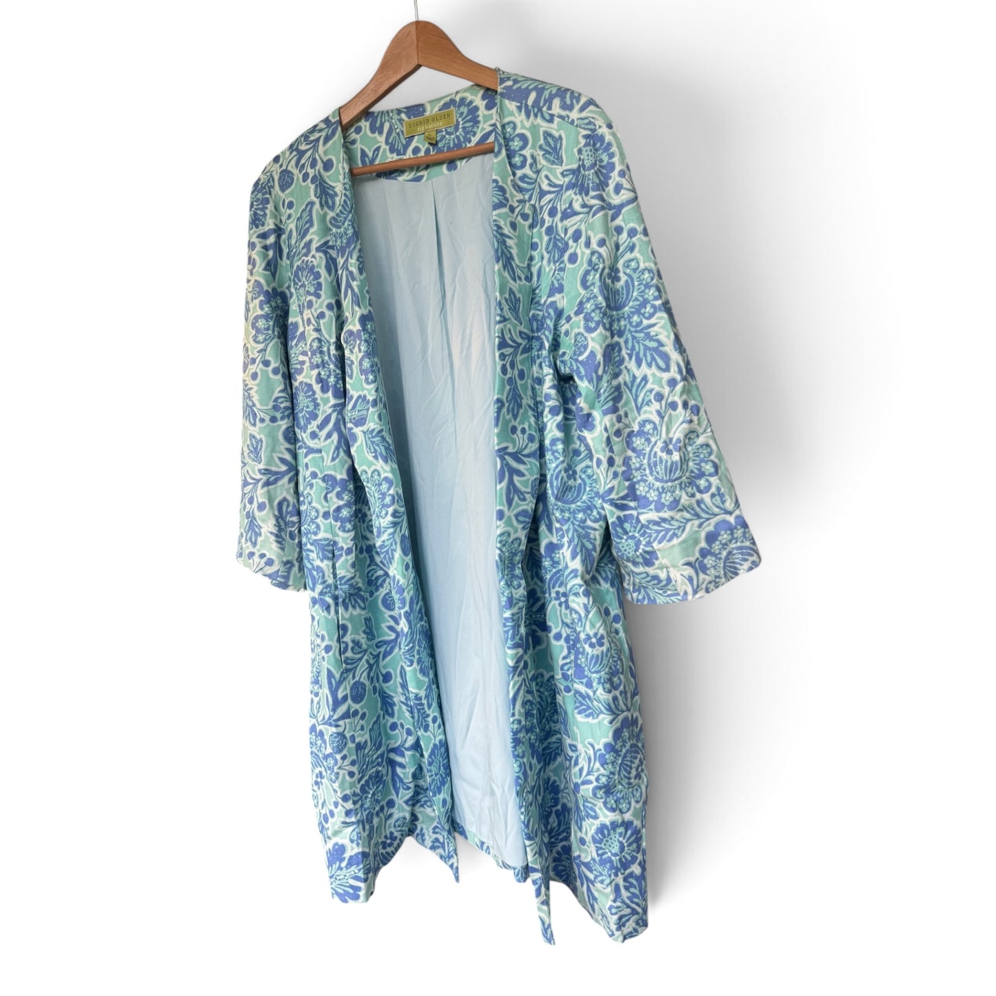 Sigrid Olsen Signature Blue Green Coastal Floral Duster Jacket, Size XL