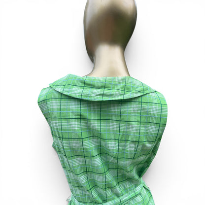 Vintage 70s Green Plaid Shirt Dress, 100% Cotton, Made in Portugal, Size M