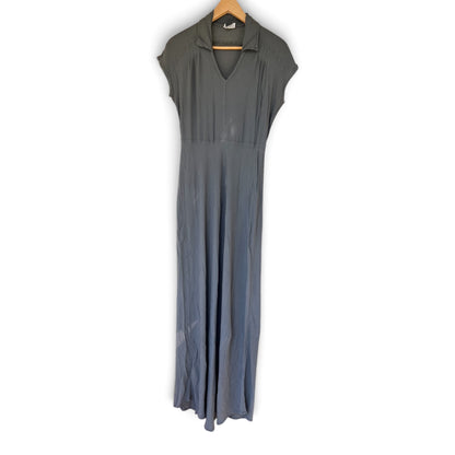Vintage 90s Ghost London Grey Viscose Crepe Maxi Dress, Made in England, Size