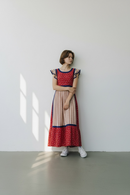 Vintage Prairie Apron Dress With Floral Print, size s