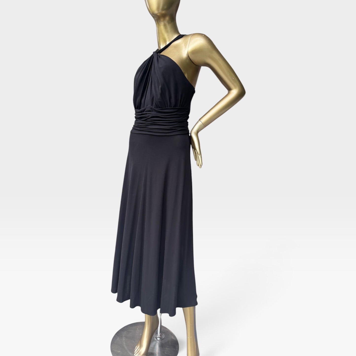 Anne Klein Dress Black Halter Neck Midi Dress, Size 6