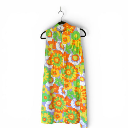 True Vintage 60s Bold Maximalist Floral Dress, Made in Japan, Mod Style, Size S