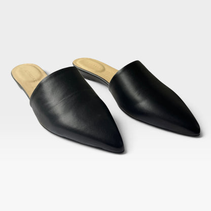 NWT Everlane The Pointed Slide, Black Leather Mules, Slip-On Flats, Size 9