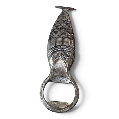 Vintage Mid-Century Silver Fish Bottle Opener, 1950s Nautical Barware
