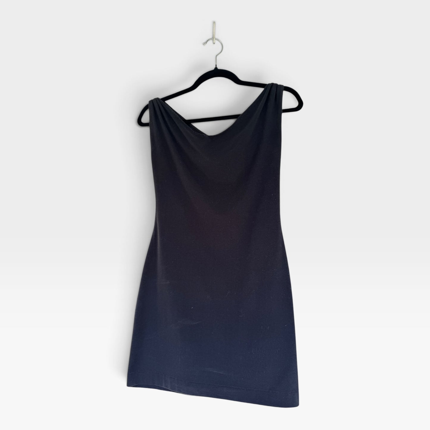 Rare Vintage 80s OMO Norma Kamali Sleeveless Cowl Neck LBD Mini Dress, Size SP