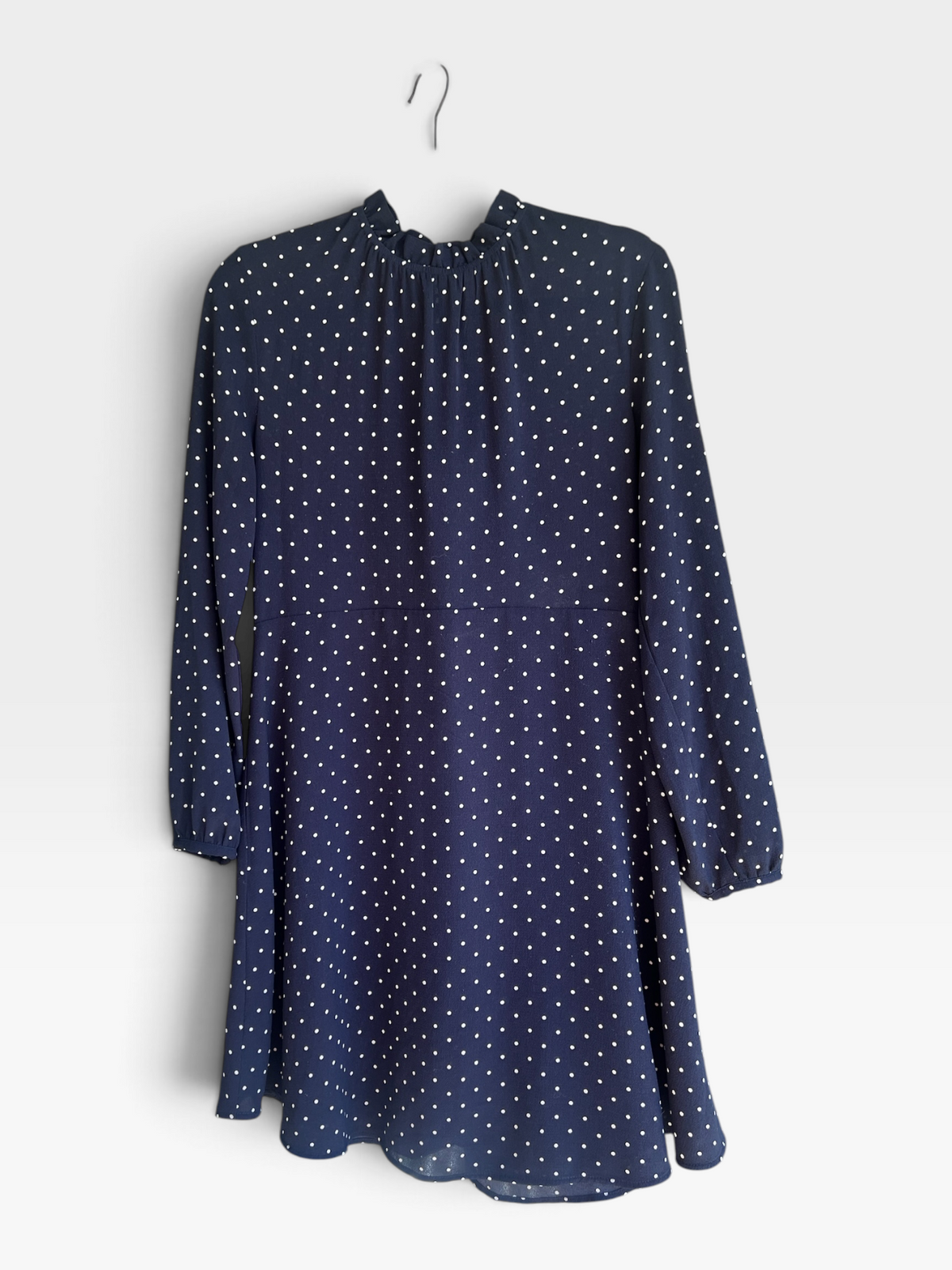H&M Navy Blue and White Polka Dot A-Line Long Sleeved Mini Dress, Size 10