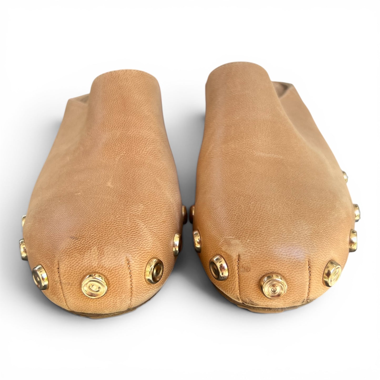 Kelsi Dagger Brooklyn Leather Market Clogs Gold Stud Slides, Size 9.5