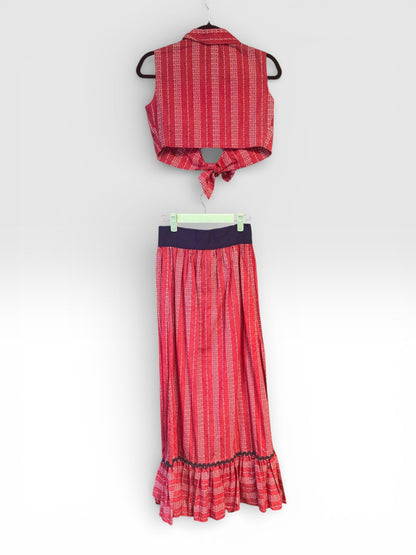 Vintage 70’s 2-Piece Crop Top + Maxi Skirt Set, Size XS / S