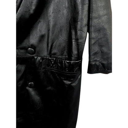 Vintage 90’s Menswear Black Leather Trench Coat, Size Large