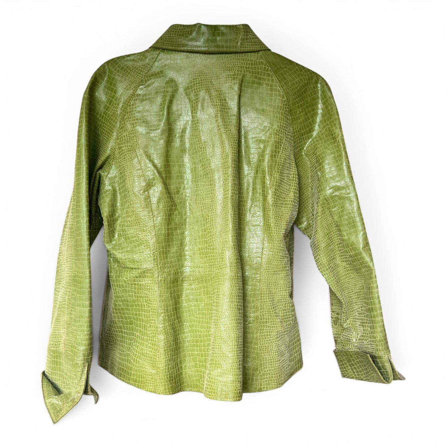 Vintage Y2K A.M.I. Lime Green Croc-Embossed Leather Jacket, Size L