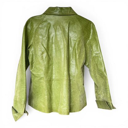 Vintage Y2K A.M.I. Lime Green Croc-Embossed Leather Jacket, Size L