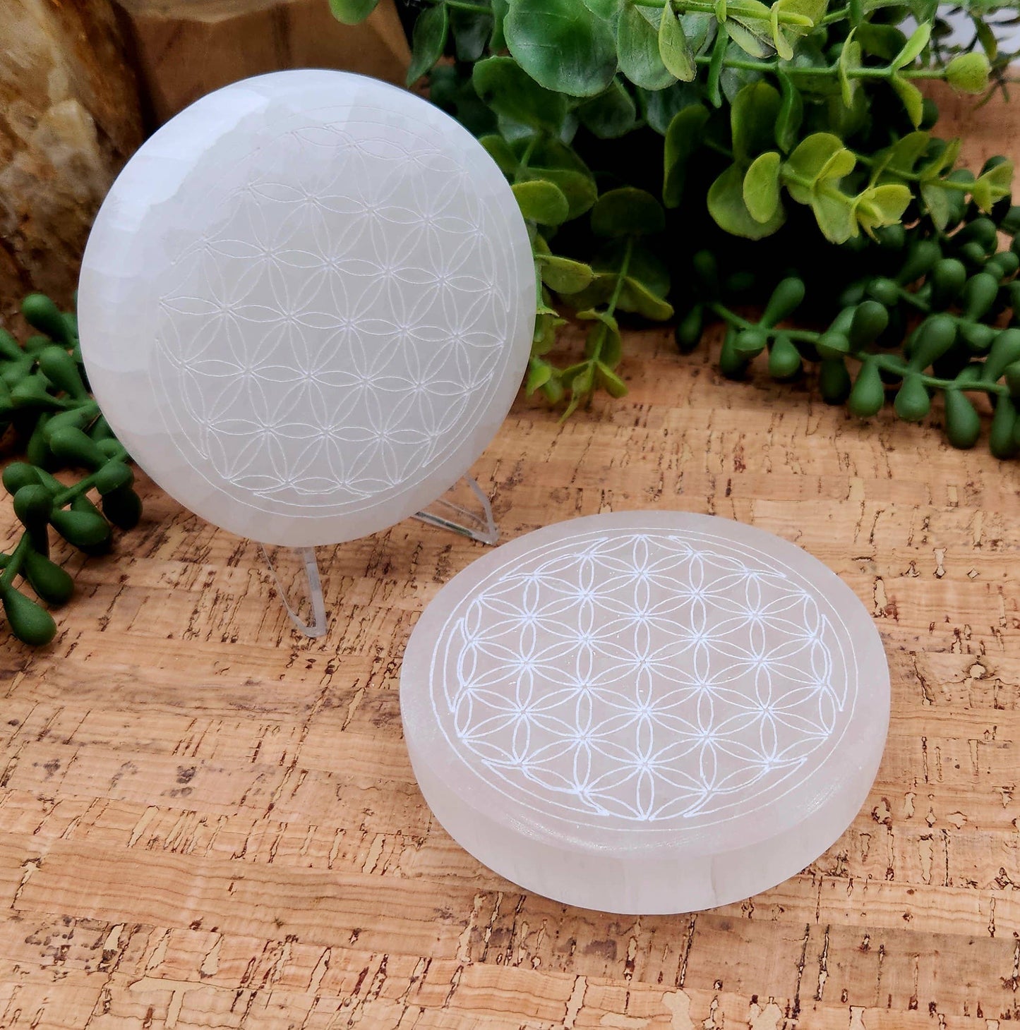 Selenite Crystal Charging Plate/Coaster Round - Flower of Life