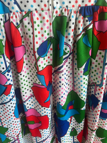 60s / 70s Vintage Ankle-Length Bright Floral Dress, Size S