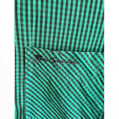 Ben Sherman Green Check Plaid Short Sleeve Shirt, size s