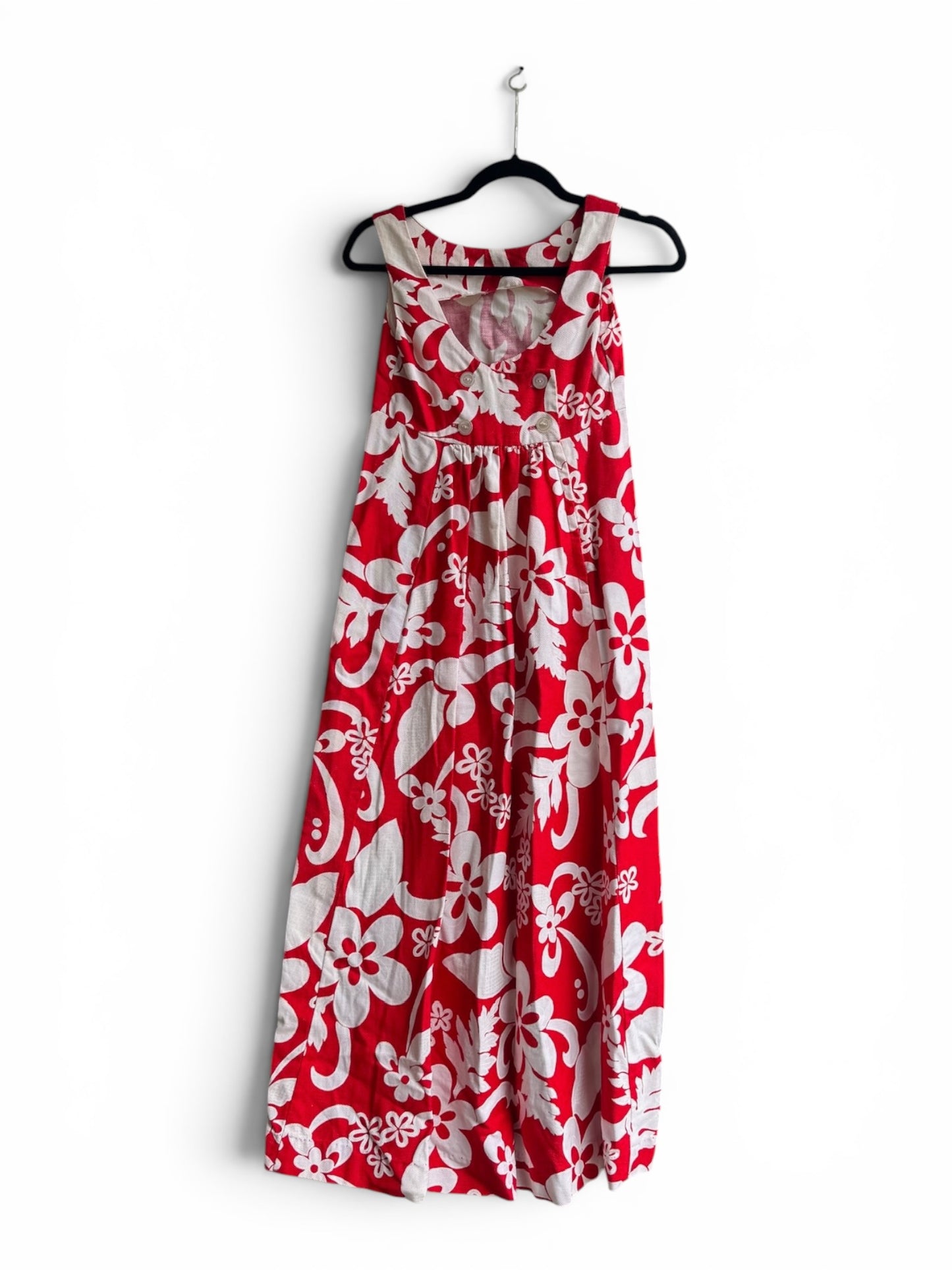 Vintage Tropical Red & White Floral 1960’s Hawaiian Dress, size xs/s