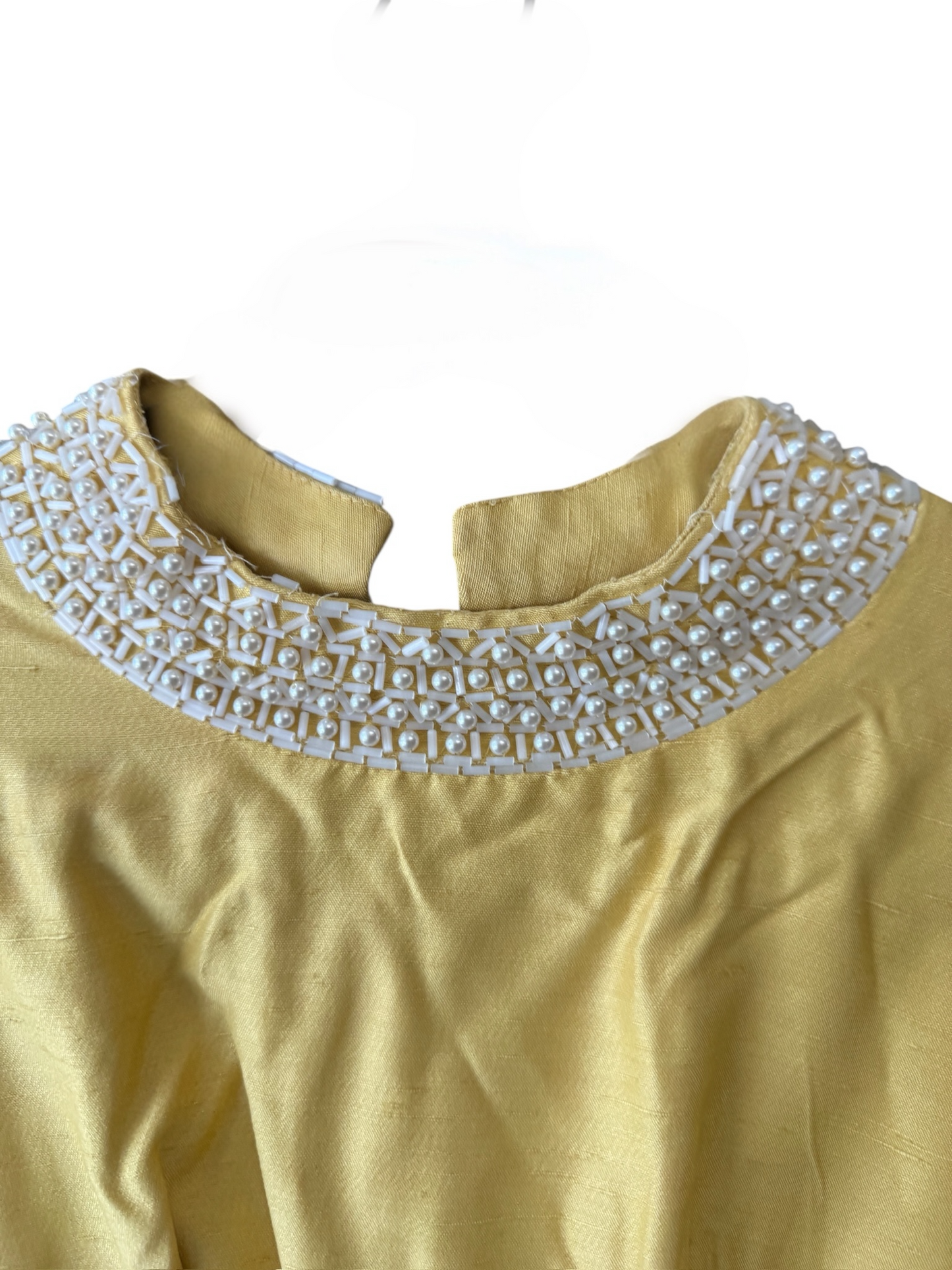 Vintage 60s Yellow Mini Dress with Pearl Embellishments, size s