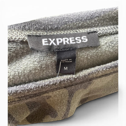 Express Camo Sweater Oversized Comfy Sweatshirt Green Camouflage, Size M