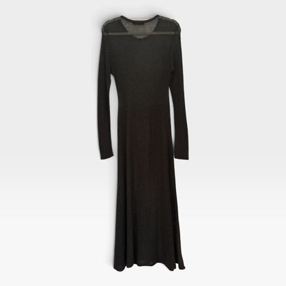 Vintage 90s / 2000s Stradivari Sheer Olive Green Knit Maxi Dress, Size S