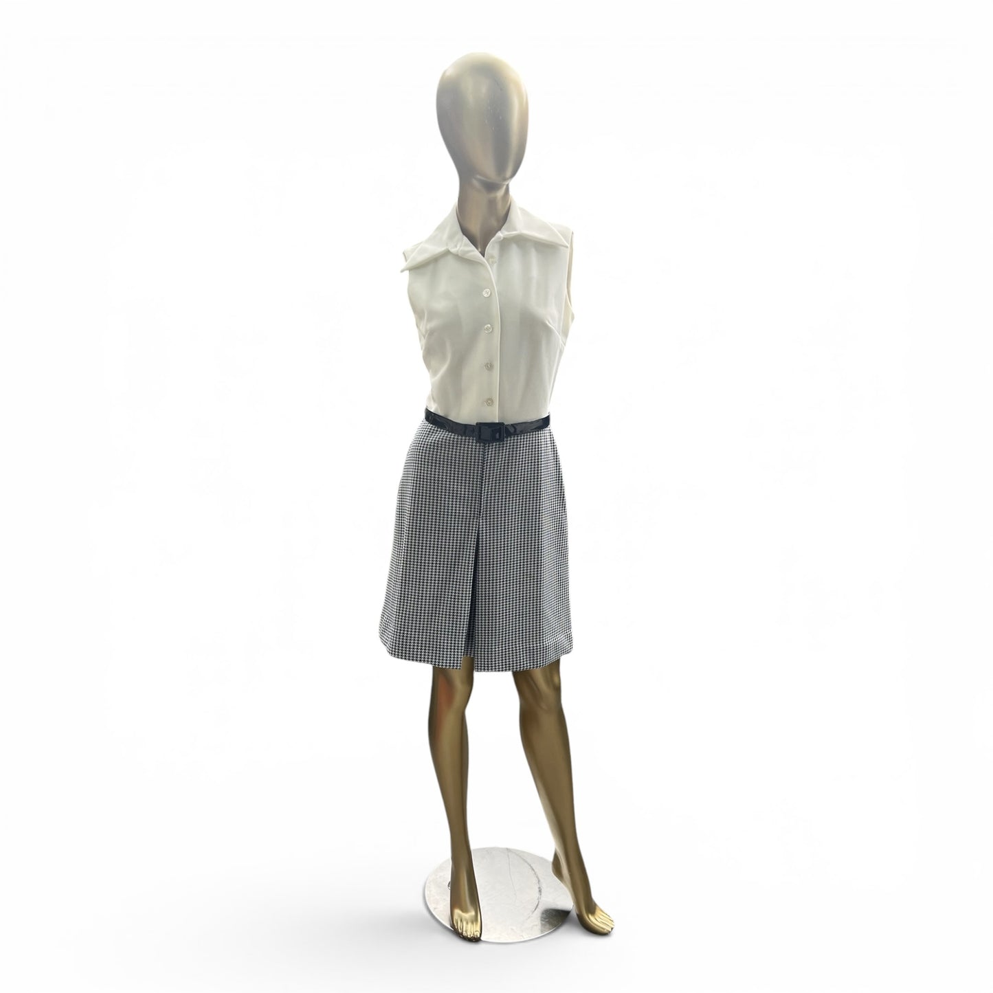 Vintage 70s Trompe L’oeil Day Dress, Mod Poly Houndstooth, Size S