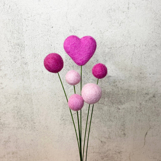 Set of 6 Felt Heart Ball Bouquet Pretty in Pink
