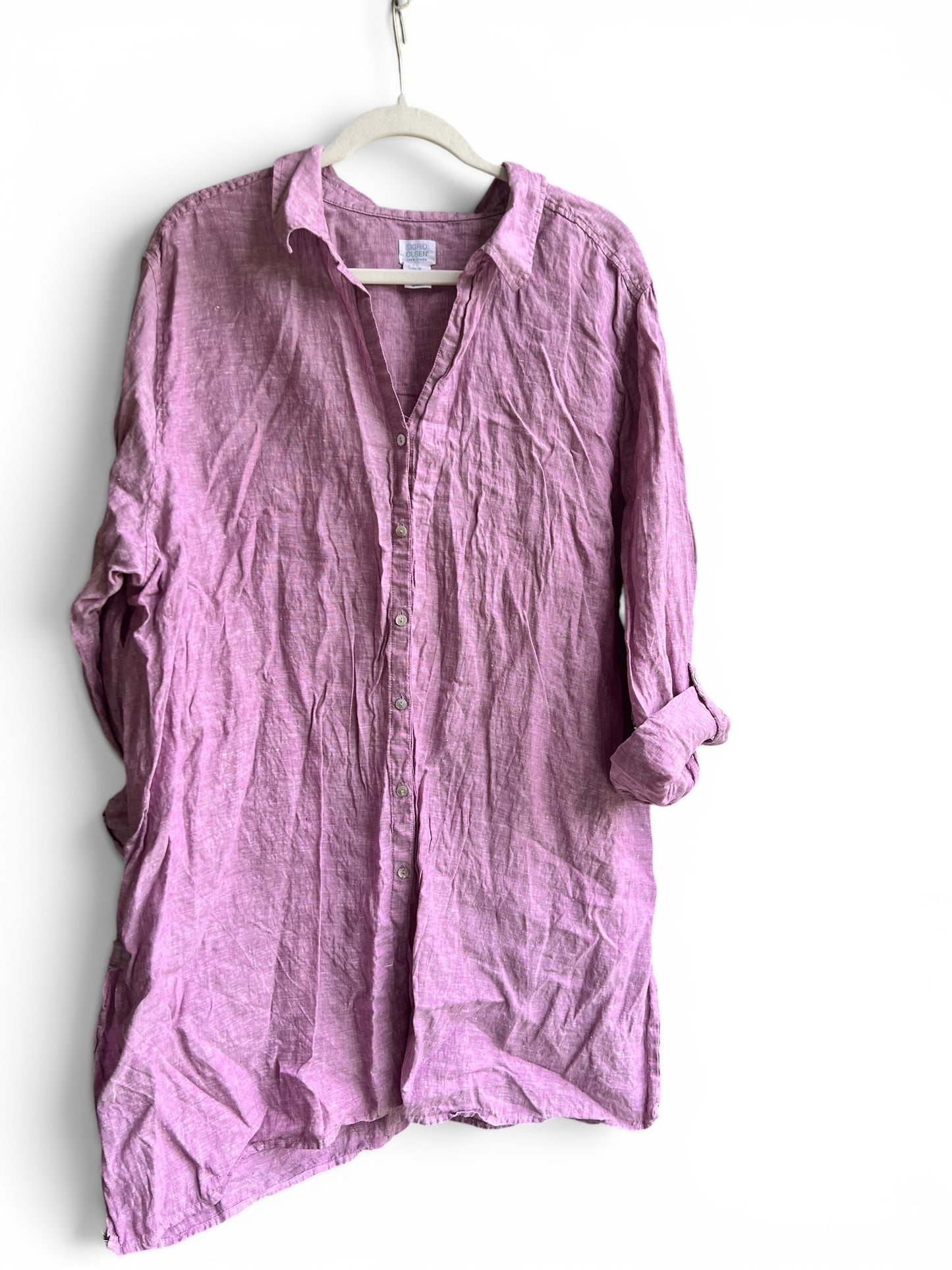 Sigrid Olsen 100% Linen Lavender Button Up Camp Shirt, size 3x