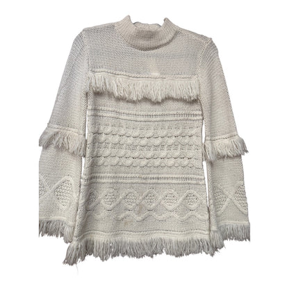 BB Dakota White Fringe Sweater