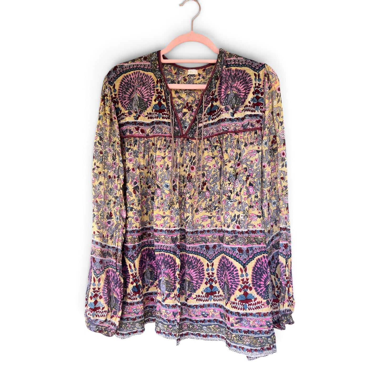 Vintage OPC Bohemian Indian Peacock Print Festival Blouse, Size L