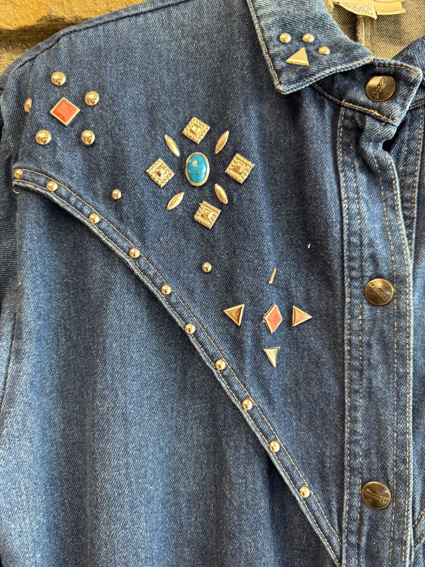 Vintage Denim Western Dress with Beads, size L