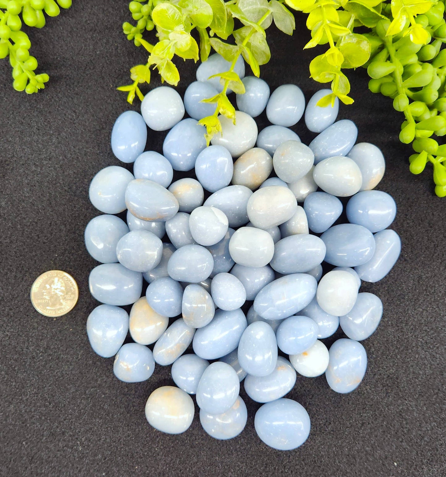 Angelite Tumbled Stone for Serenity/Connecting with Higher Realms (+ Dirty Witch pouch)