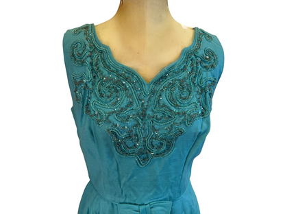 Vintage 1950’s Blue Sleeveless Cocktail Dress, size m