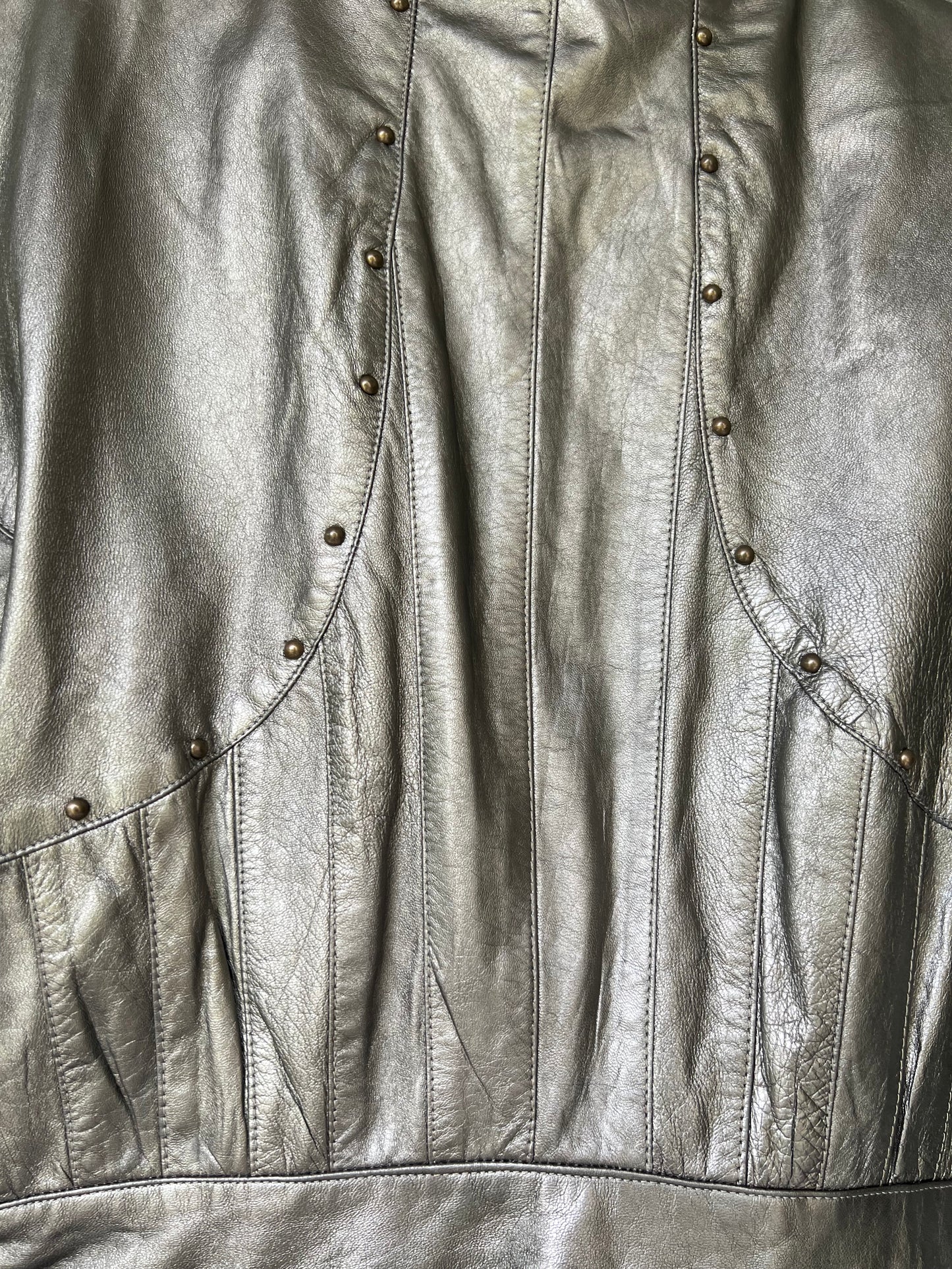Vintage Ralph Lauren Collection Purple Label Leather Pewter Jacket, Size 6
