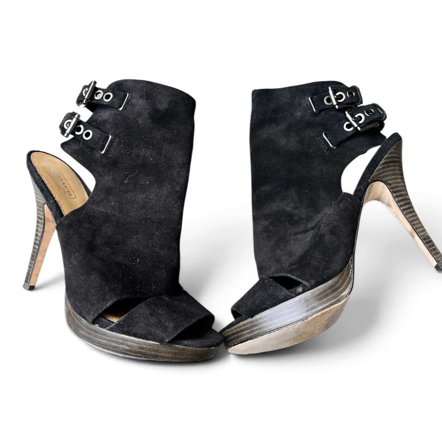 *Coach* Black Suede Two-Buckle Heels, Analeigh, Size 9