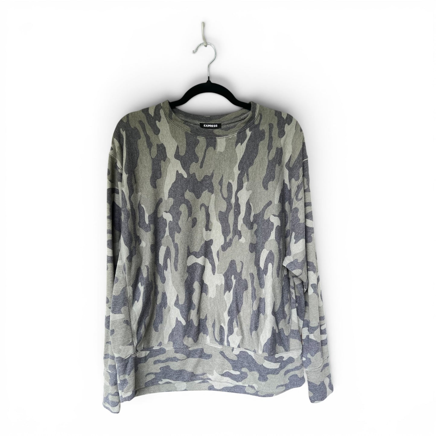 Express Camo Sweater Oversized Comfy Sweatshirt Green Camouflage, Size M