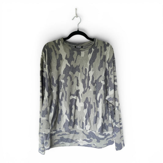 Express Camo Sweater Oversized Comfy Sweatshirt Green Camouflage, Size M