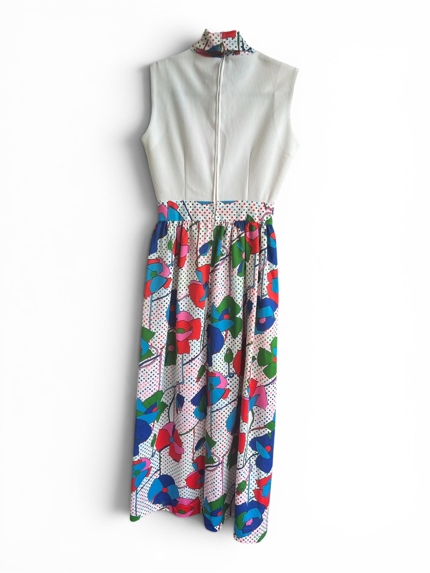 60s / 70s Vintage Ankle-Length Bright Floral Dress, Size S