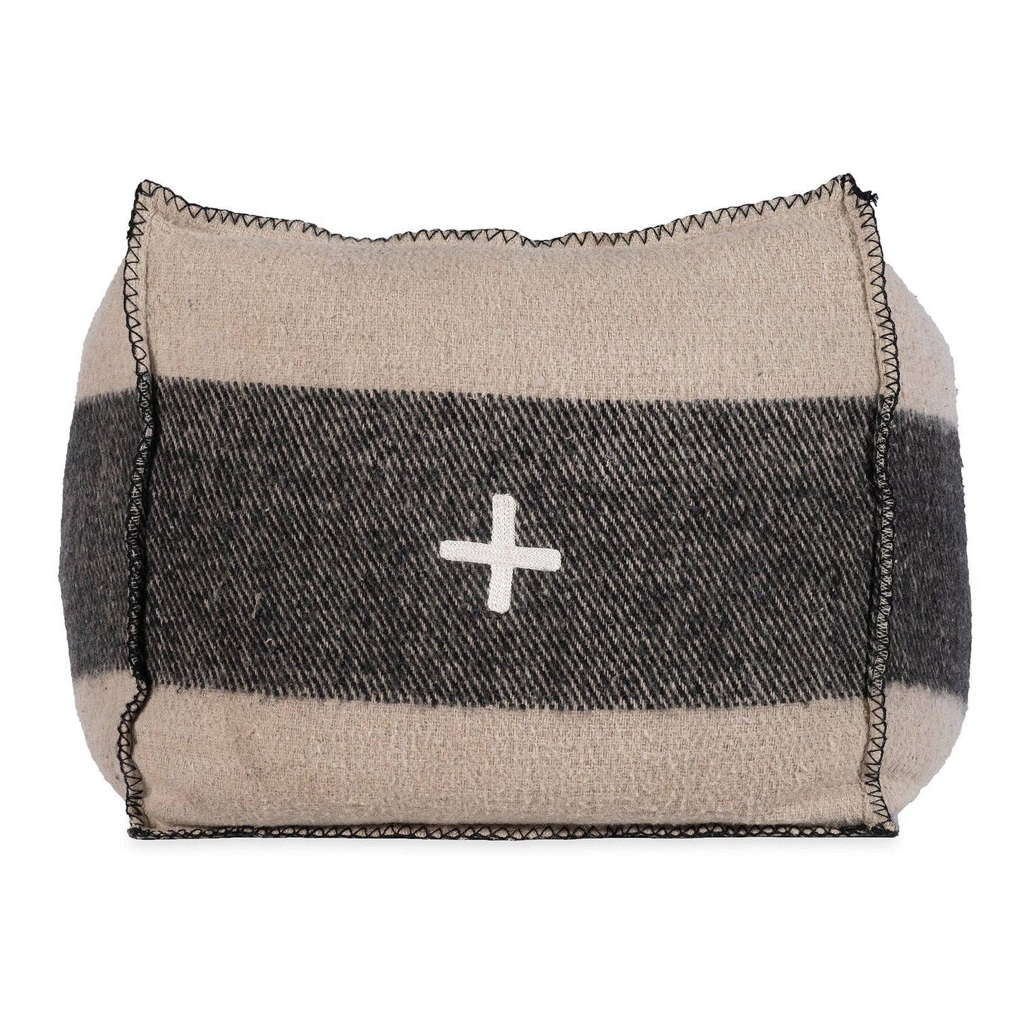 Swiss Army Pouf 18X18X18 Cream/Black — Stuffed With Upcycled Fabric Scrap!