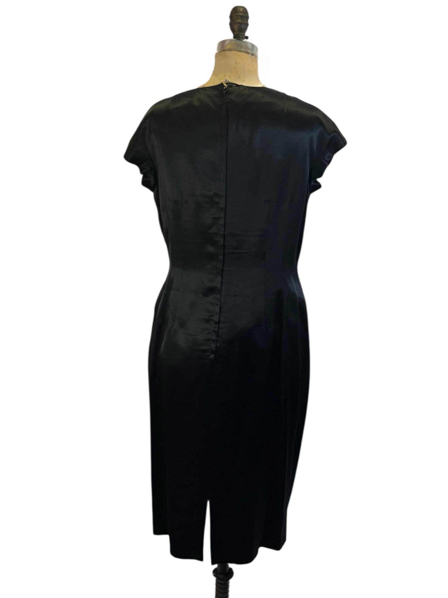 Vintage 60s Black Silk Dress with Gold Floral Embellishment, size m