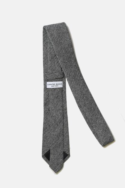 Grey and Black Herringbone Necktie - Men’s Tie From Curated Basics