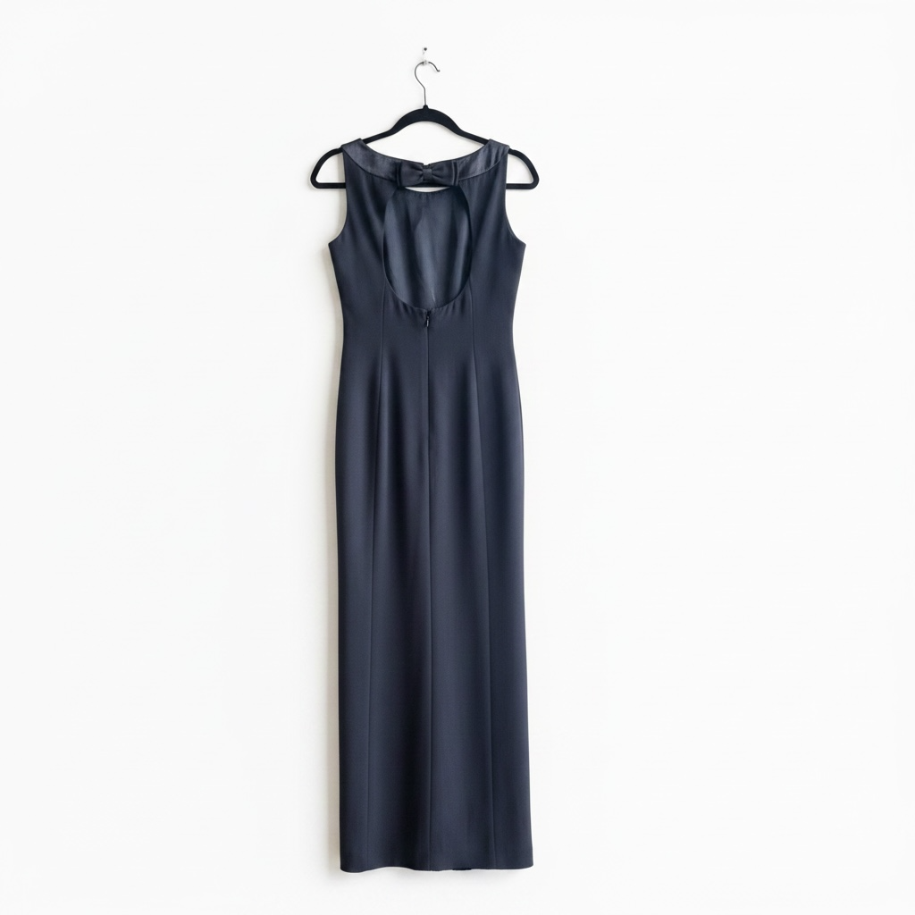 Vintage Papéll Boutique Formal Black Column Dress with Cut-Out Back, Size 8