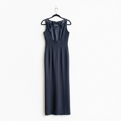 Vintage Papéll Boutique Formal Black Column Dress with Cut-Out Back, Size 8