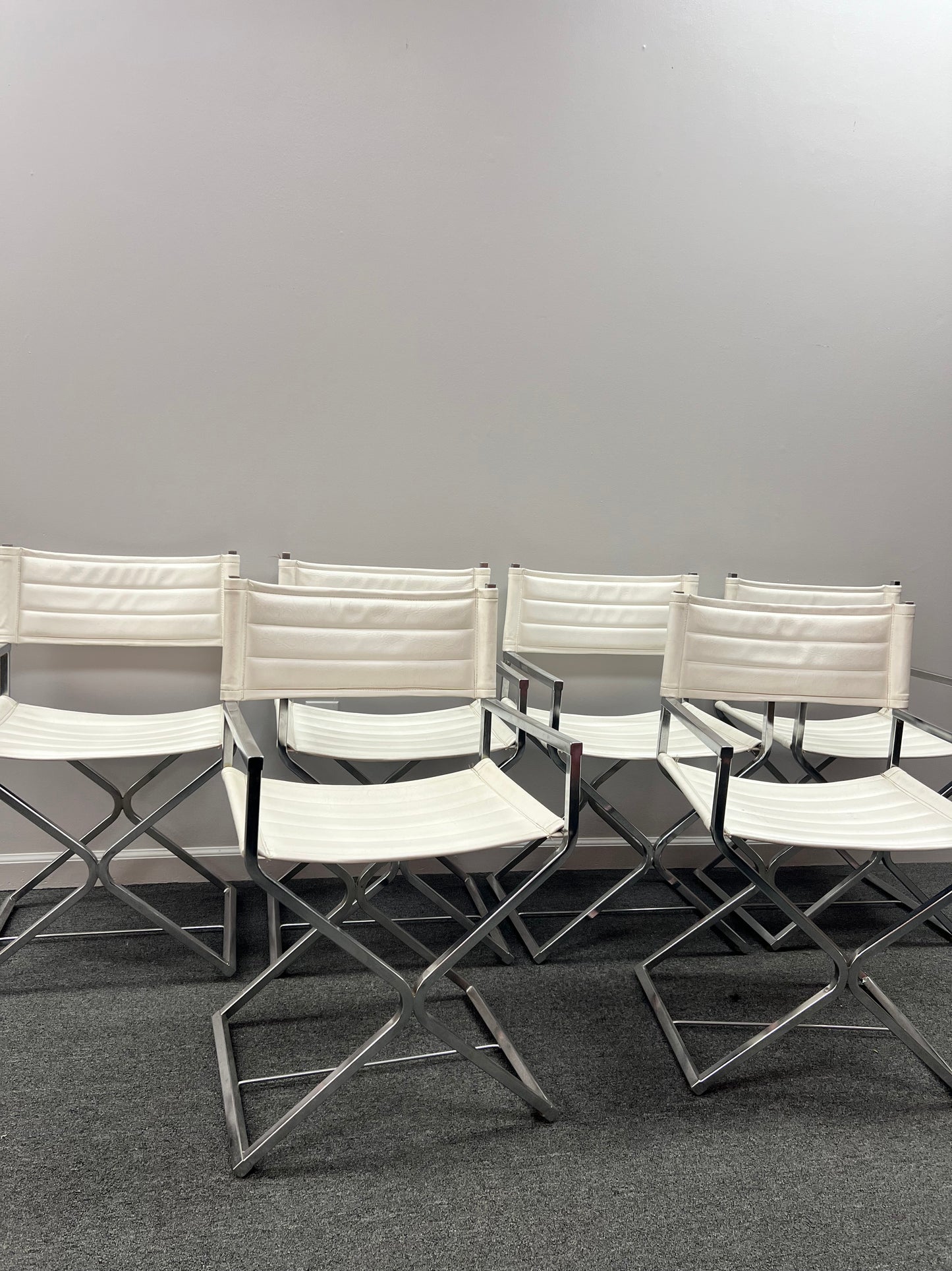 Vintage Mid Century Modern Chrome Directors Chairs 1970’s - Set of Six